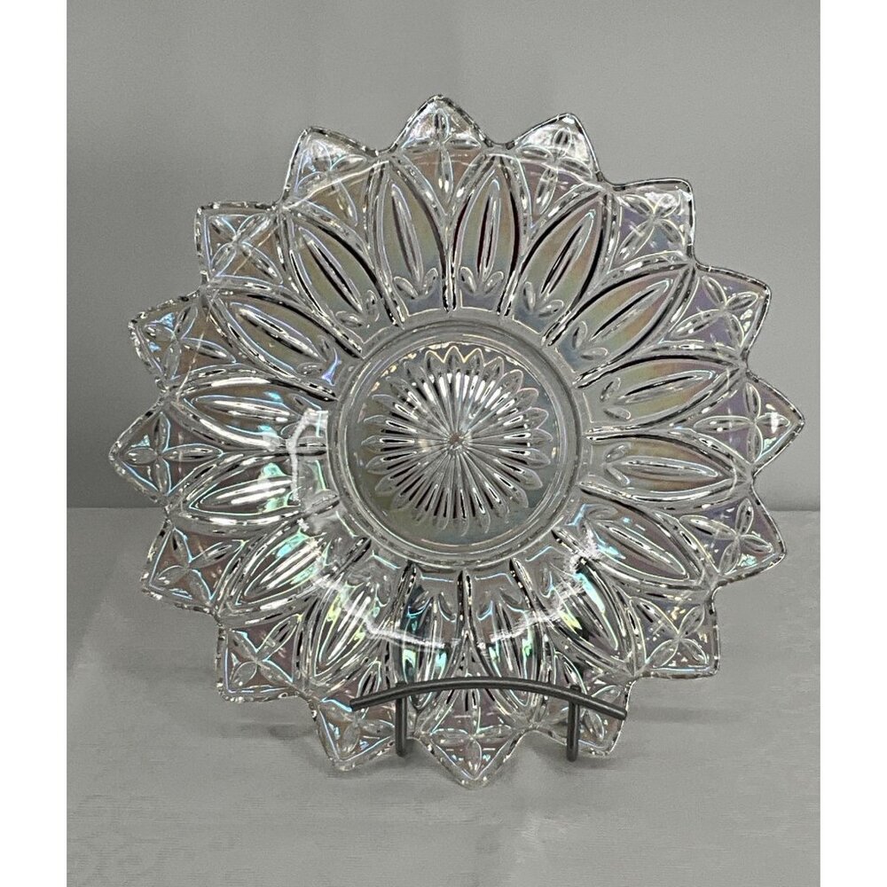 Vintage‎ Cut Glass Iridescent Crystal Serving Plate With Starburst Design